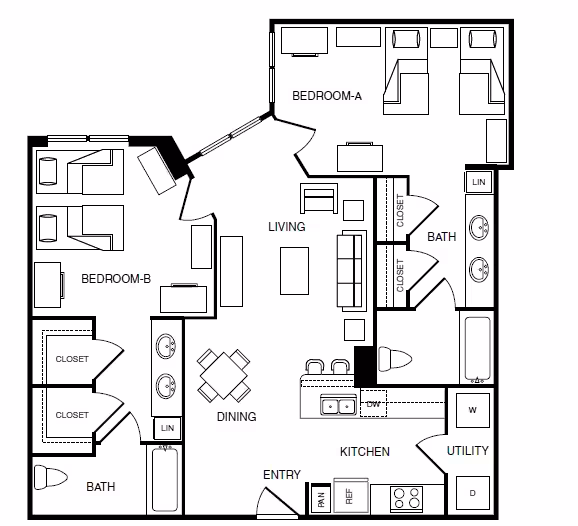 2 bedroom 2 bathroom Double occupancy-B7 Shared floor plan